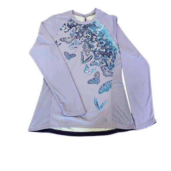 Solfire Women's Long Sleeve Lavender Shirt With Butterfly Design, Size Small - Picture 1 of 10